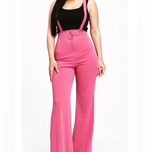 Rose Pink Wide Leg Suspender Jumper